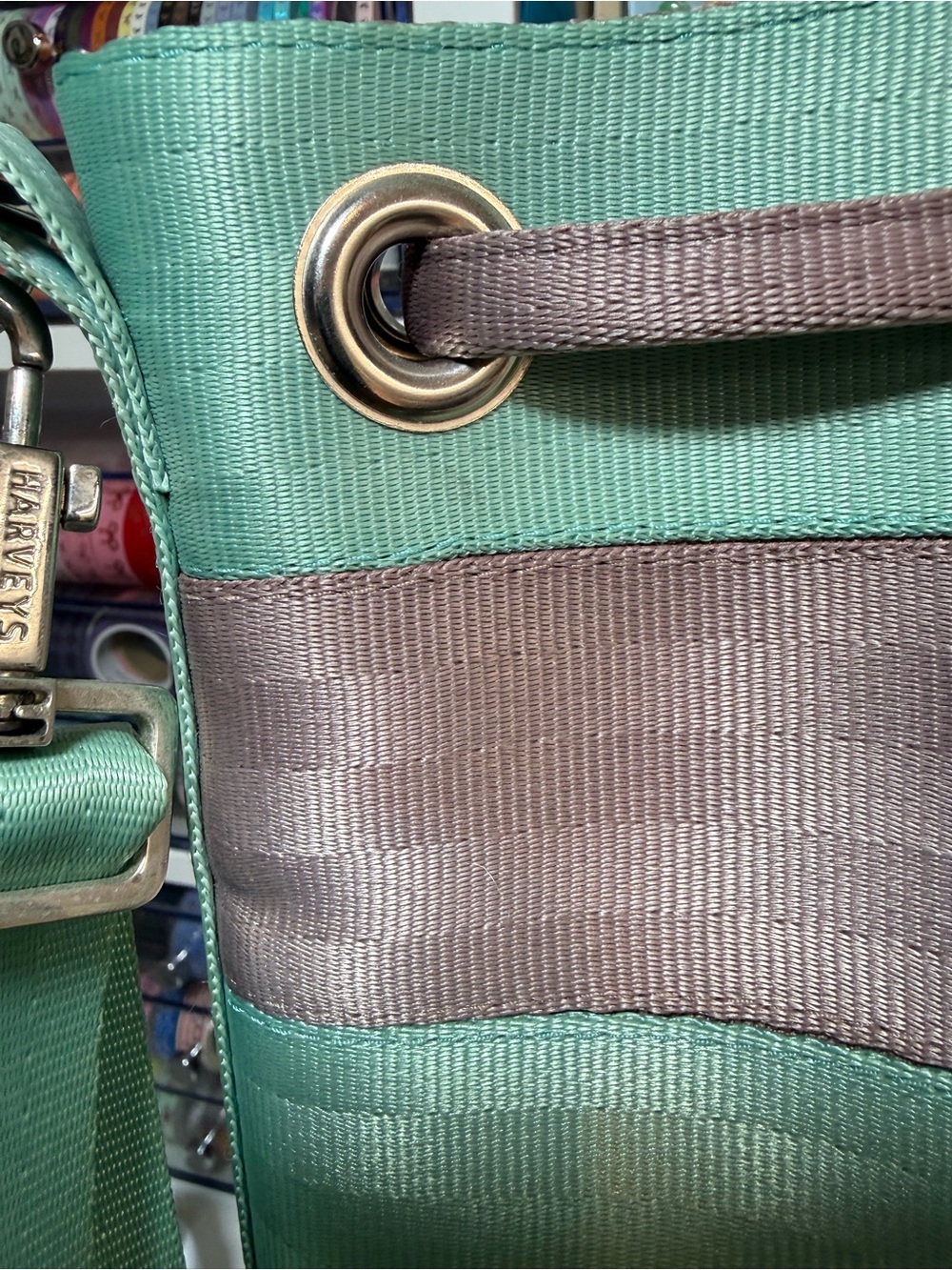 Harveys Seatbelt Bucket Bag/Backpack - Mint Green and Taupe - Picture 5 of 12